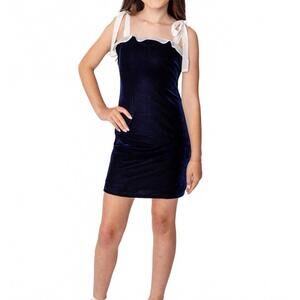 NEW THEME charli velour with bows dress in midnight blue